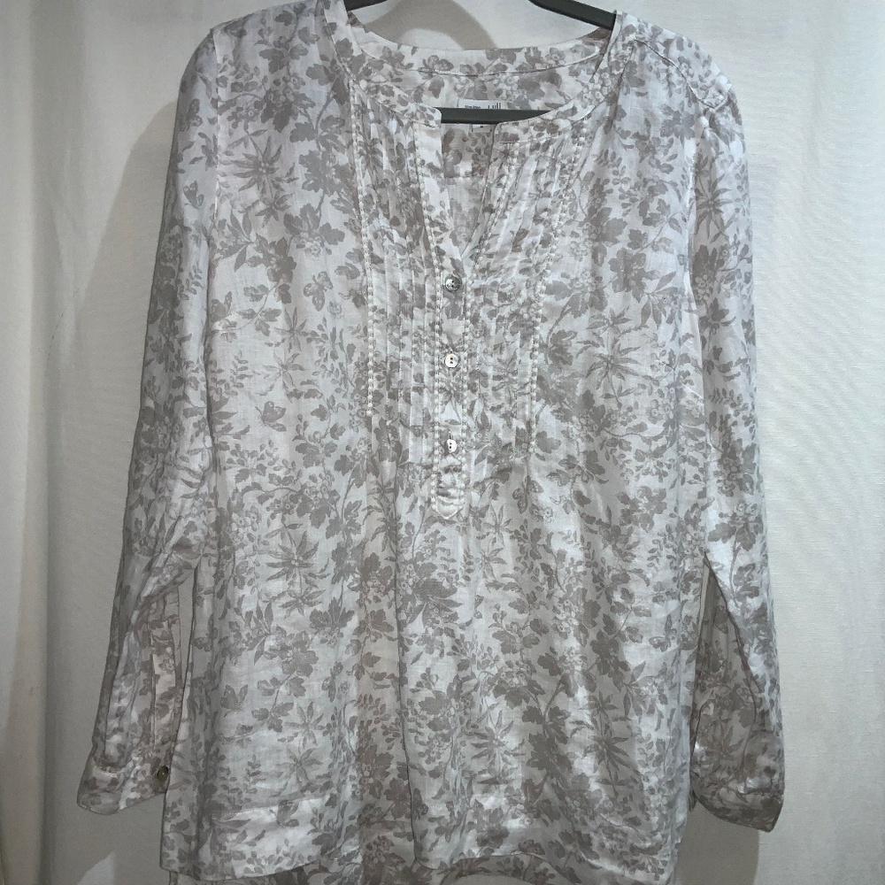 J. Jill linen boho tunic Sz M split neck pintucks
